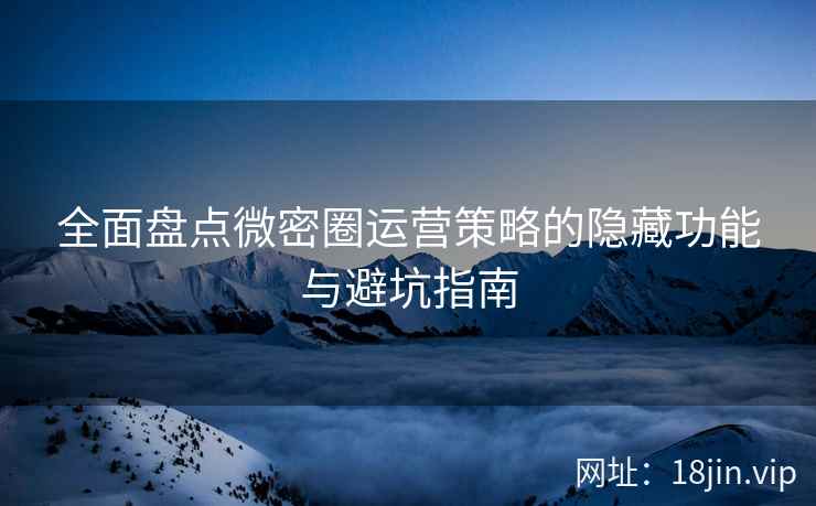 全面盘点微密圈运营策略的隐藏功能与避坑指南